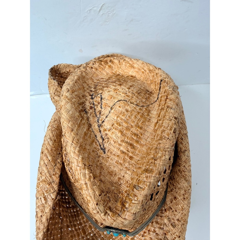 Run A Muck Straw Cowboy Hat L/XL Western Raffia Beach Sun Hat Chin Strap - Picture 9 of 14